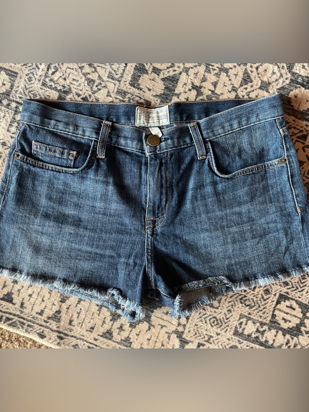 Current/Elliott Dark Blue Frayed Hem Denim Shorts